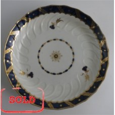 SOLD Worcester Circular Shanked 'Bread and Butter' or 'Cake' Plate, Blue and Gilt Decoration with 'Bluebell pattern', c1795 SOLD